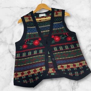 Alfred Dunner Multicolor printed Knit Vest festive size medium
